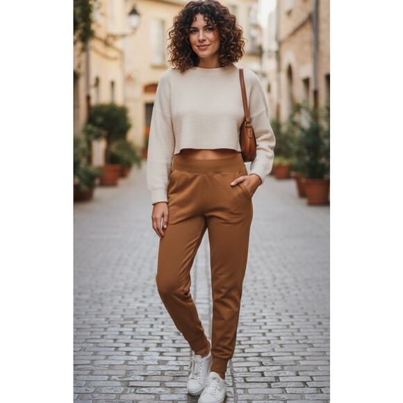 Pact Woman's 100% Organic Cotton Airplane Jogger Pants Mustard Pockets Soft XS - Picture 1 of 10